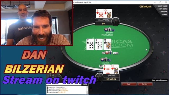 A thumbnail of Dan Bilzerian playing online poker with Bill Perkins on stream