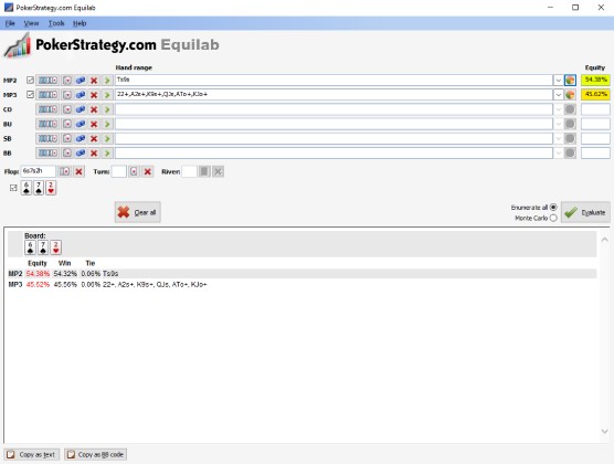 A screenshot o PokerStrategy Equilab