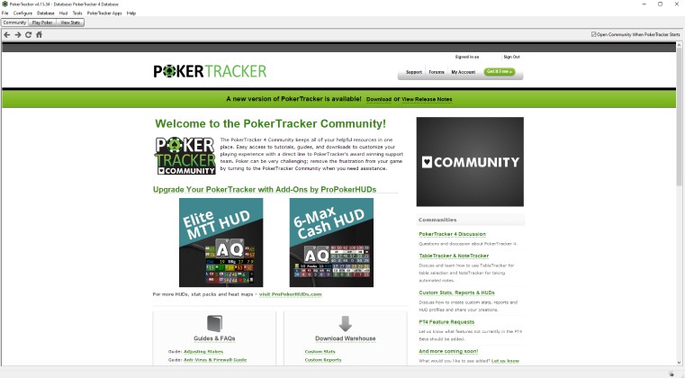 A screenshot of a PokerTracker 4, a poker tracking software