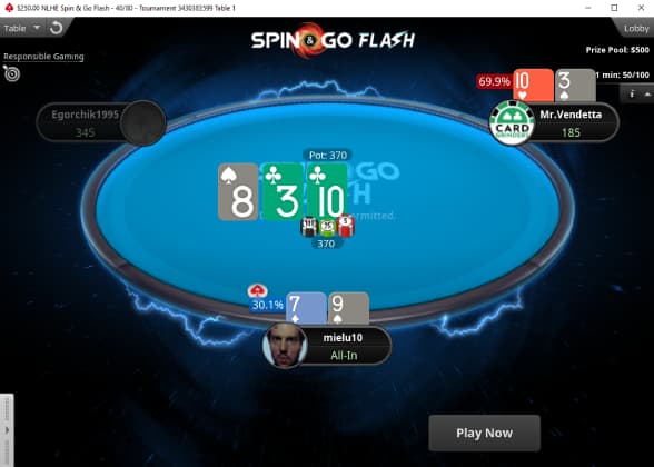 Spin & Go online poker table on PokerStars