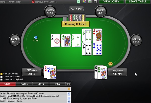 PokerStars cash game table - run it twice