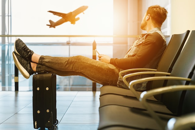 A passenger waiting for his airplane