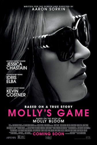 A poster of Molly's Game, a movie based on Molly Bloom story