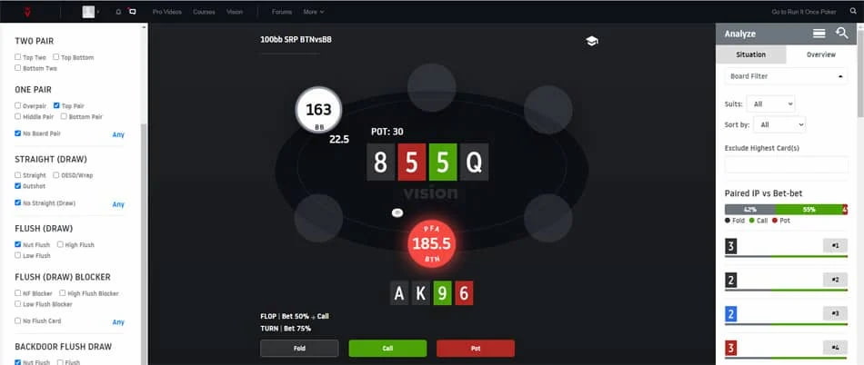 A screenshot of Vision GTO Trainer - poker solver